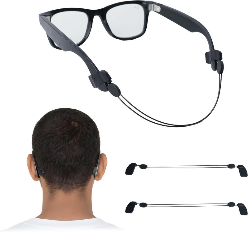 RCstyle HiBloks 2Pcs Adjustable Eyeglass Strap Compatible with Ray-Ban Meta Gen 2 & Oakley Meta HSTN Accessories, No Tail Sunglasses Strap, Eyewear String Holder for Meta Smart Glasses (15 Inch, Black) - Image 1